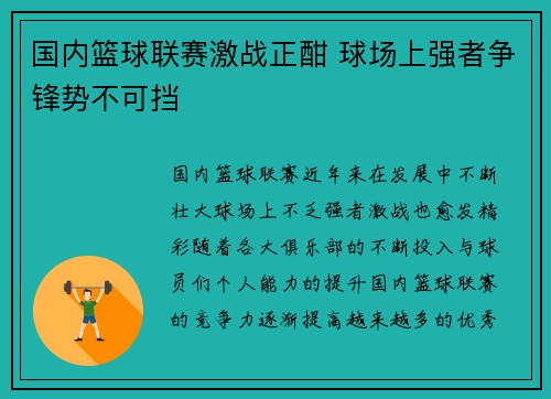 国内篮球联赛激战正酣 球场上强者争锋势不可挡