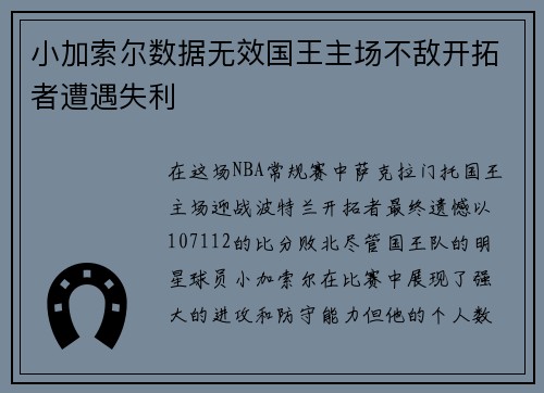 小加索尔数据无效国王主场不敌开拓者遭遇失利